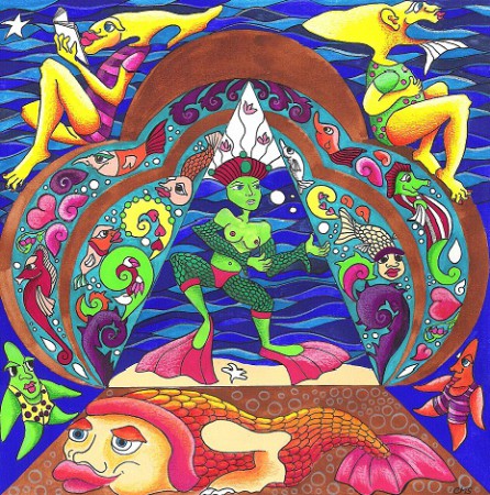 Sous la mer - 24x24 cm - gouache